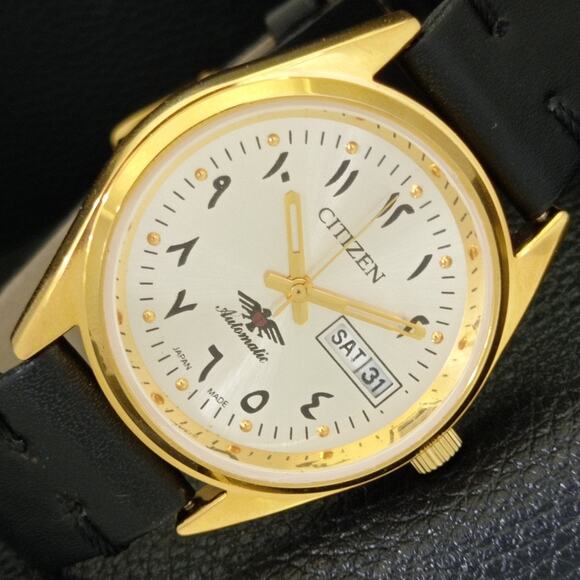 Vintage 1990 Arabic Citizen Automatic Mens Gold Watch W/daydate & Silver accents - Picture 1 of 10